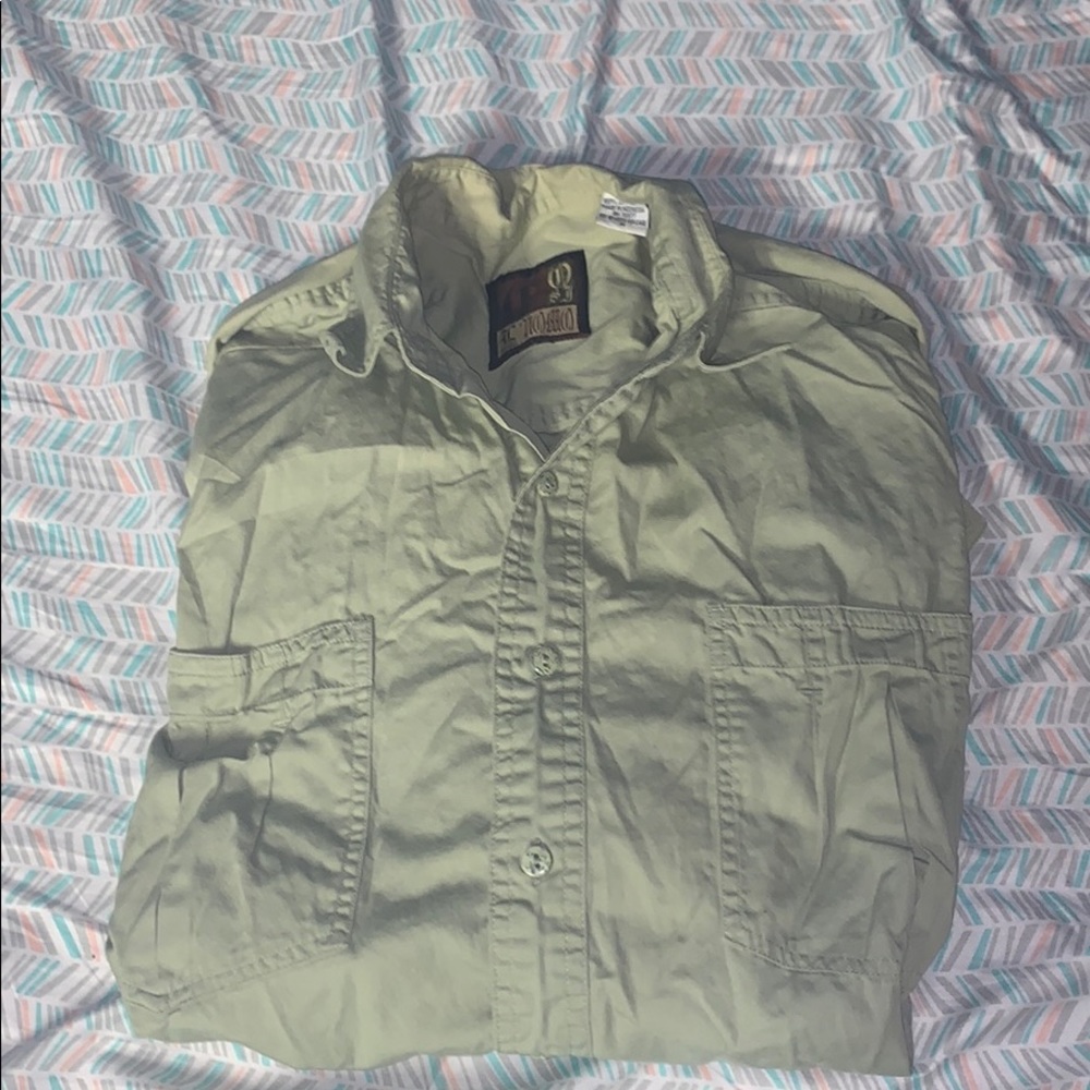 Green button down shirt